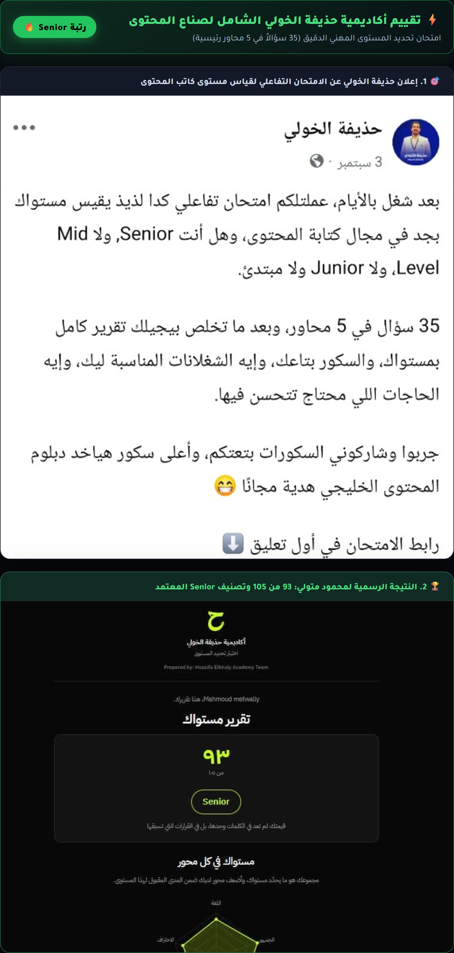 تقييم حذيفة الخولي كاتب محتوى سينيور